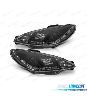 FARI PEUGEOT 206 98-08 LUCE DIURNA LED REALE FONDO NERO