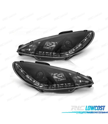 FARI PEUGEOT 206 98-08 LUCE DIURNA LED REALE FONDO NERO
