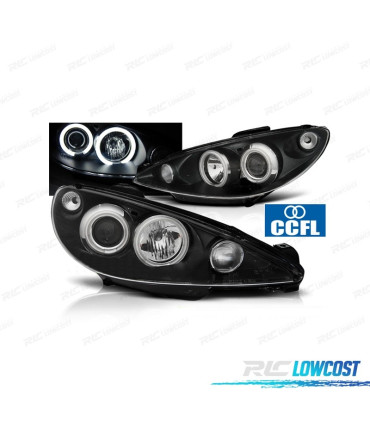 FARI PER PEUGEOT 206 98-08 ANGEL EYES CCFL FONDO NERO