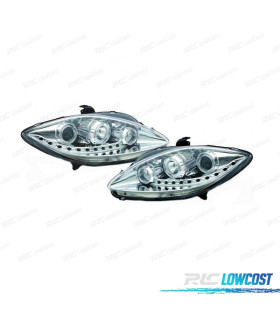 FARI PER SEAT LEON, ALTEA E TOLEDO 04-09 FONDO CROMATO LUCE DIURNA A LED