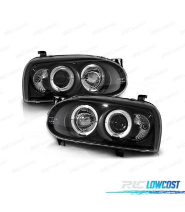 FARI PER VOLKSWAGEN VW GOLF MK3 91-97 ANGEL EYES FONDO NERO H1 H1