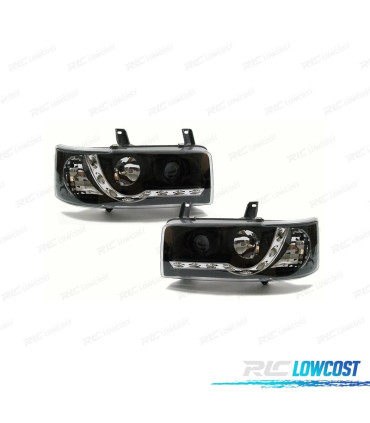 FARI VOLKSWAGEN VW T4 TRANSPORTER 90-03 LUCE LED DIURNA FONDO NERO
