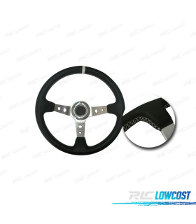 VOLANTE INVERTITO IN PELLE SINTETICA NERA CON BRACCI ARGENTATI E BORDO BIANCO WRC3