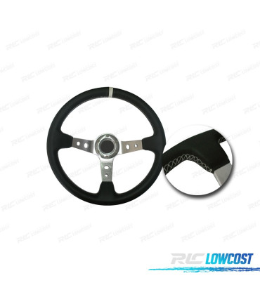 VOLANTE INVERTITO IN PELLE SINTETICA NERA CON BRACCI ARGENTATI E BORDO BIANCO WRC3
