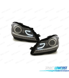 FARI MERCEDES W204 11-14 LUCE DIURNA A LED TUBE LIGHT LED FONDO NERO