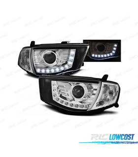FARI PER MITSUBISHI L200 06-10 LUCE DIURNA FONDO CROMATO