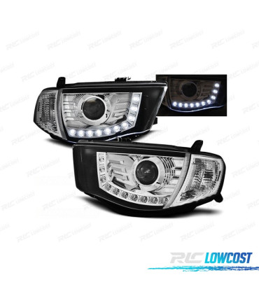 FARI PER MITSUBISHI L200 06-10 LUCE DIURNA FONDO CROMATO