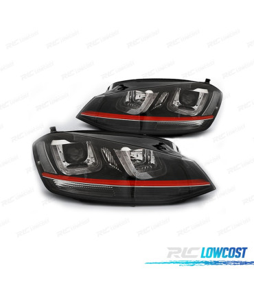 FARI PER VOLKSWAGEN VW GOLF 7 GTI 12-17 LUCE DIURNA FONDO NERO ROSSO
