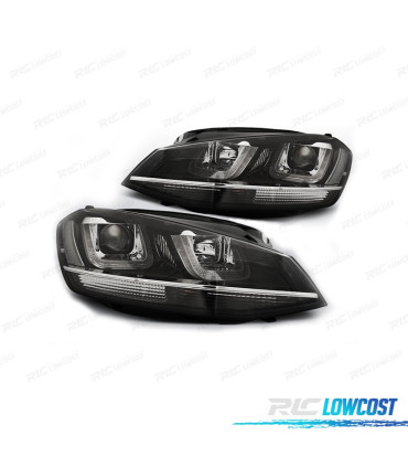 FARI PER VOLKSWAGEN VW GOLF 7 12-17 LOOK GTI DRL LUCE DIURNA FONDO NERO BIANCO