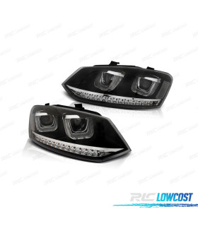 FARI PER VOLKSWAGEN VW POLO 6R 09-14 LUCE DIURNA SFONDO NERO FRECCIA A LED
