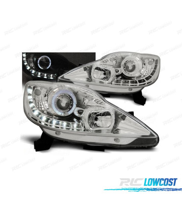 FARI PER PEUGEOT 107 05-12 LUCE DIURNA FONDO CROMATO