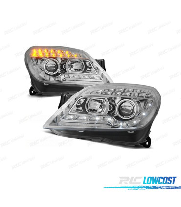 FARI PER OPEL ASTRA H 04-09 LUCE DIURNA FRECCIA A LED FONDO CROMATO