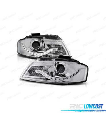 FARI PER AUDI A3 8P LUCE LED DIURNA FONDO CROMATO