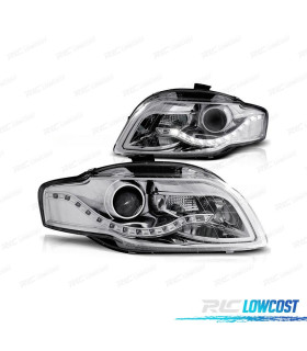 FARI AUDI A4 B7 04-07 LUCE DIURNA FONDO CROMATO