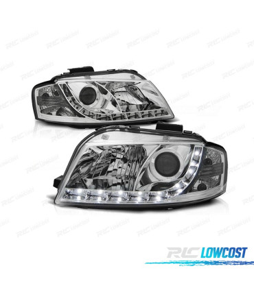 FARI AUDI A3 8P 03-08 LUCE DIURNA A LED FONDO CROMATO