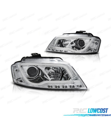 FARI AUDI A3 8P 08-12 LUCE DIURNA A TUBO FONDO CROMATO