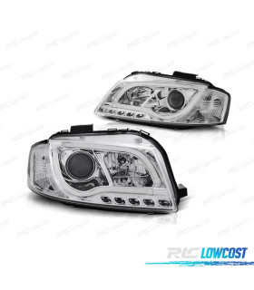 FARI AUDI A3 8P 03-08 LUCE DIURNA TUBE LIGHT FONDO CROMATO