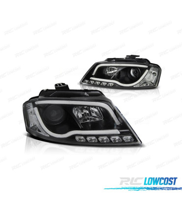 FARI AUDI A3 8P 08-12 LUCE DIURNA A TUBO FONDO NERO