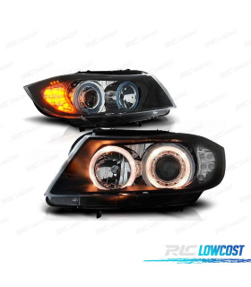 FARI BMW E90 91 05-08 ANGEL EYES HALOGENO LED FONDO NERO