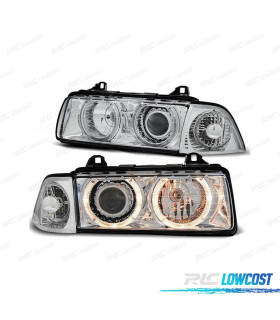 FARI BMW E36 90-99 ANGEL EYES HALOGENO FONDO CROMATO