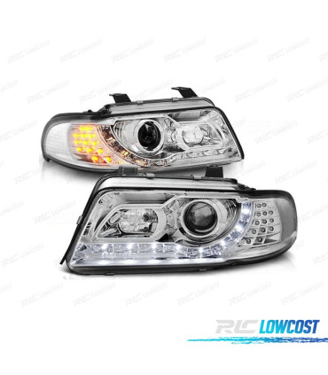 FARI AUDI A4 B5 99-01 LUCE DIURNA A LED FONDO CROMATO