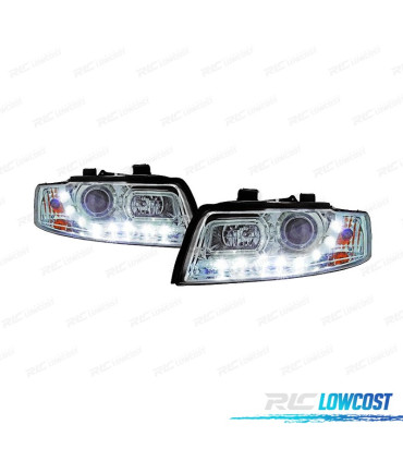 FARI PER AUDI A4 B6 00-04 LUCE DIURNA A LED FONDO CROMATO