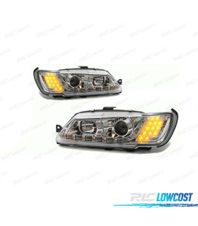 FARI PEUGEOT 306 93-97 LUCE DIURNA A LED FONDO CROMATO