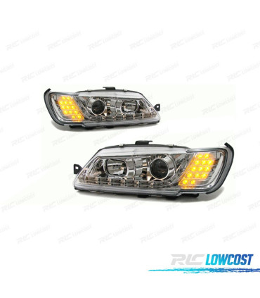 FARI PEUGEOT 306 93-97 LUCE DIURNA A LED FONDO CROMATO