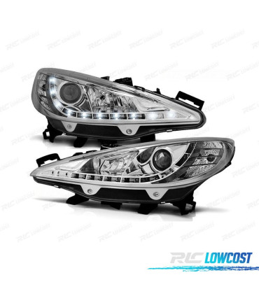FARI PEUGEOT 207 06-12 LUCE LED DIURNA FONDO CROMATO