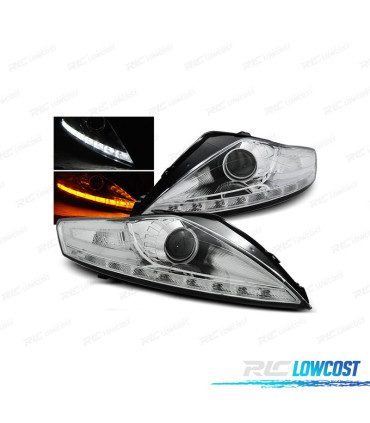 FARI FORD MONDEO MK4 07-10 LUCE DIURNA FRECCIA A LED FONDO CROMATO