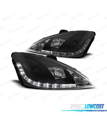 FARI PER FORD FOCUS 01-04 LUCE DIURNA A LED FONDO NERO H1-H1