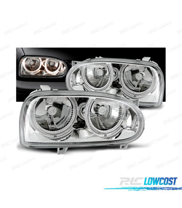 FARI VOLKSWAGEN VW GOLF MK3 91-97 ANGEL EYES CROMATI FONDO H7 H7