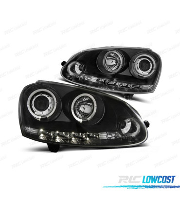 FARI VOLKSWAGEN VW GOLF 5 03-08 JETTA 05-10 OCCHI DI ANGELO LUCE DIURNA LED + CCFL FONDO NERO