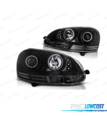 FARI VOLKSWAGEN VW GOLF 5 ANGEL EYES CCFL E LUCE DIURNA LED FONDO NERO