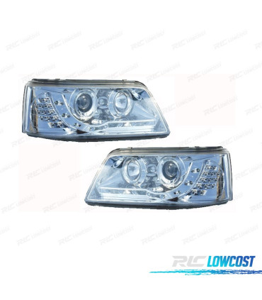 FARI VOLKSWAGEN VW T5 03-09 LUCE DIURNA A LED FONDO CROMATO