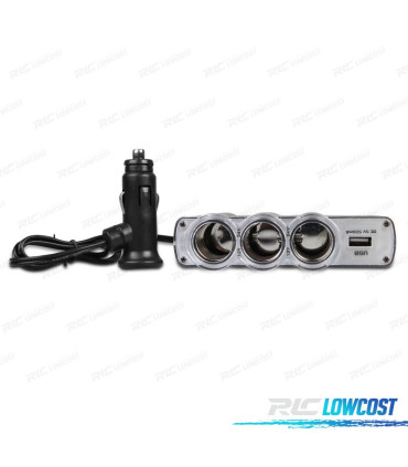 ADATTATORE PRESA ACCENDISIGARI AUTO 12V CON 3 INGRESSI USB