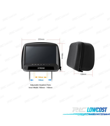 COPPIA DI POGGIATESTA DVD CON SCHERMO TATTILE HD DA 9" A COLORI NERO E HDMI