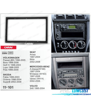 TELAIETTO NERO PER AUTORADIO 2-DIN PER MERCEDES VOLKSWAGEN VW SKODA SEAT VOLVO