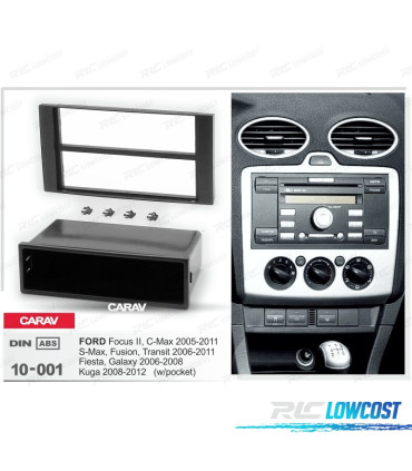 TELAIO NERO RADIO 1-DIN PER FORD FOCUS C-MAX S-MAX FUSION TRANSIT FIESTA GALAXY KUGA CON SPORTELLO