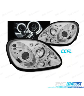 FARI PER MERCEDES CLASSE SLK R170 96-04 ANGEL EYES CCFL FONDO CROMATO