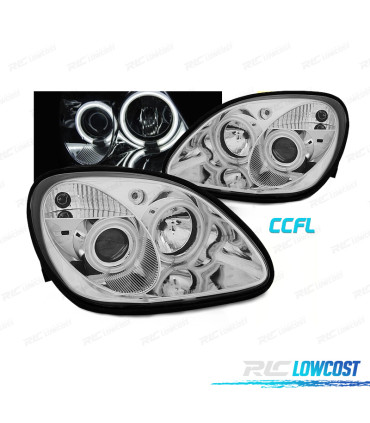 FARI PER MERCEDES CLASSE SLK R170 96-04 ANGEL EYES CCFL FONDO CROMATO
