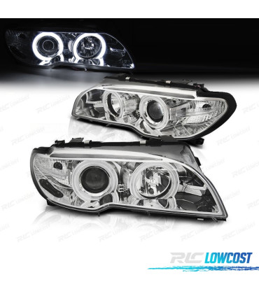 FARI BMW E46 COUPE 03-06 XENON OCCHI ANGEL CCFL FONDO CROMATO