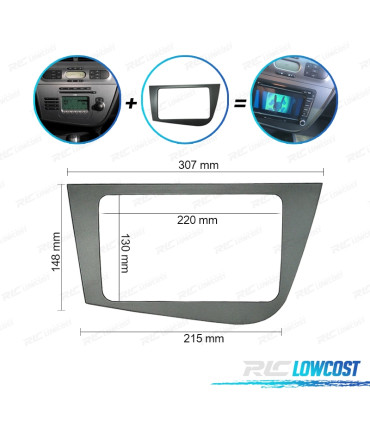 TELAIETTO GRIGIO PER AUTORADIO 2 DIN PER SEAT LEON 05-12