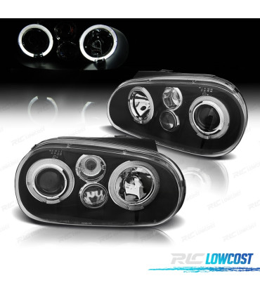 FARI VOLKSWAGEN VW GOLF IV MK4 97-03 ANGEL EYES LED LOOK R32 FONDO NERO