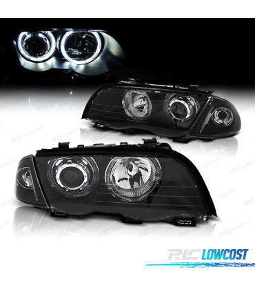 FARI BMW E46 4 PORTE 98-01 ANGEL EYES CCFL FONDO NERO H7 H7