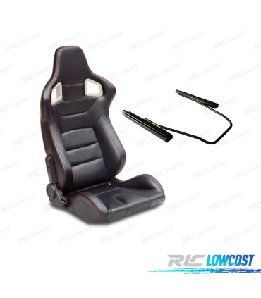 SEDILE SPORTIVO SEMI-BAUCKET STILE RS IN PELLE NERA CON CUCITURE ROSSE E GUIDE