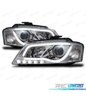 FARI AUDI A3 8P 08-12 LUCE DIURNA A TUBO FONDO CROMATO