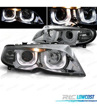 FARI BMW E46 4 PORTE 01-05 ANGEL EYES A U FONDO CROMATO