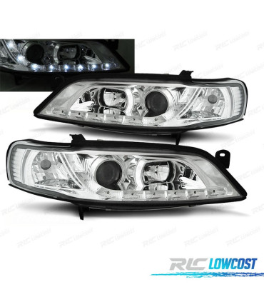 FARI PER OPEL VECTRA B 96-98 ANGEL EYES LED FONDO CROMATO