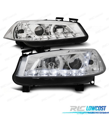 FARI RENAULT MEGANE 02-05 LUCE DIURNA LED FONDO CROMATO